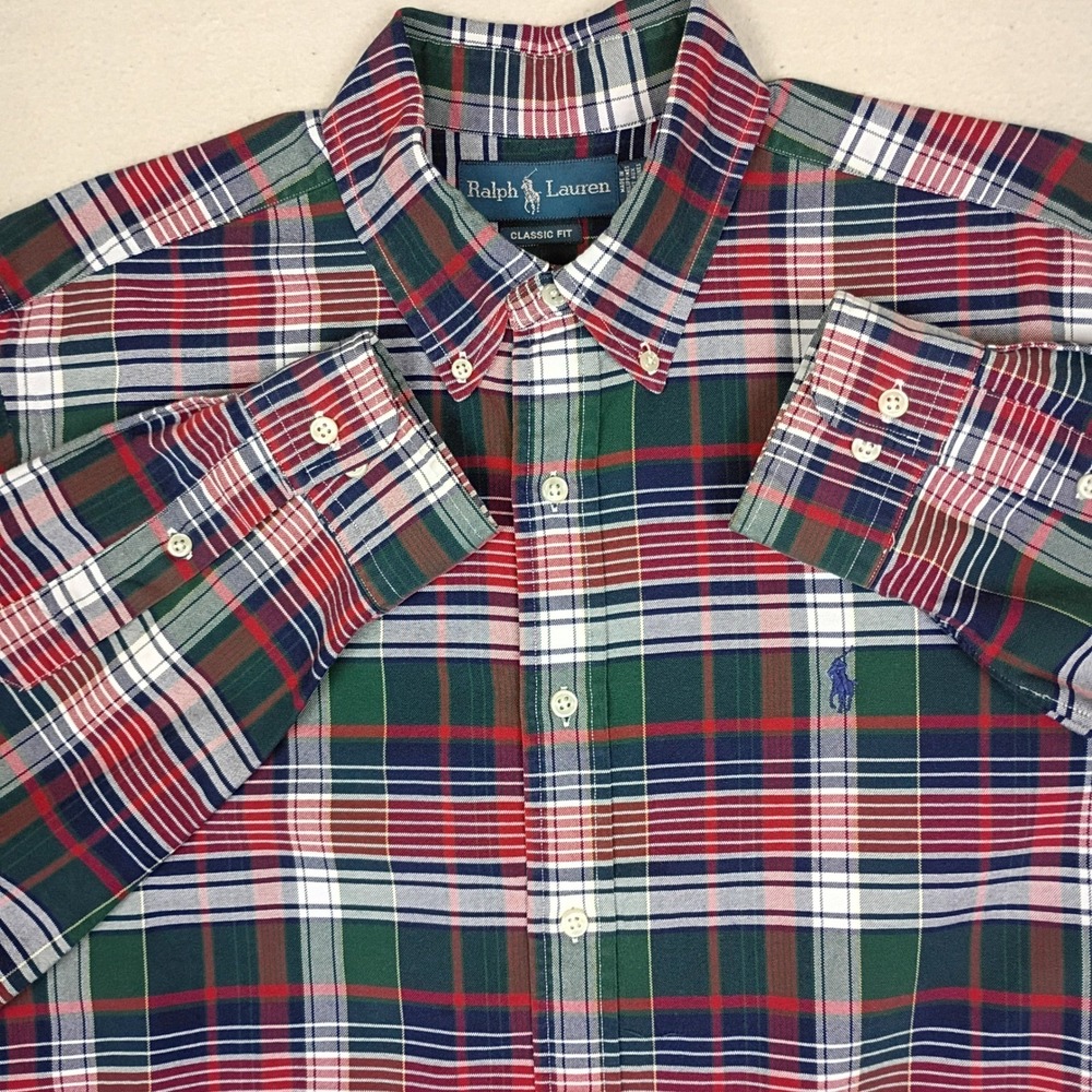 Ralph Lauren Mens Classic Fit Tartan Plaid Cotton Button Down Shirt 16.5 36/37